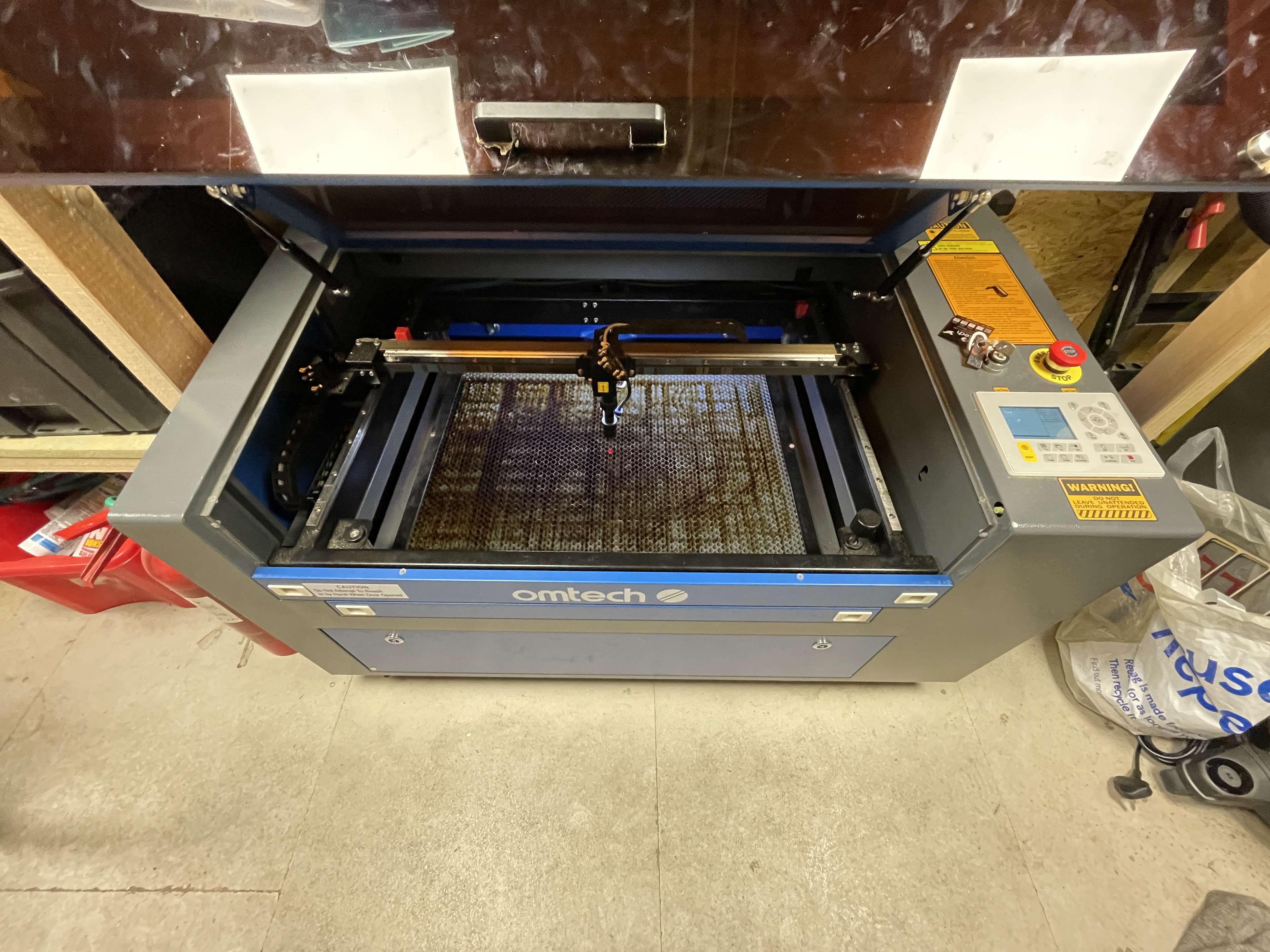 An image of my laser cutter with the door open